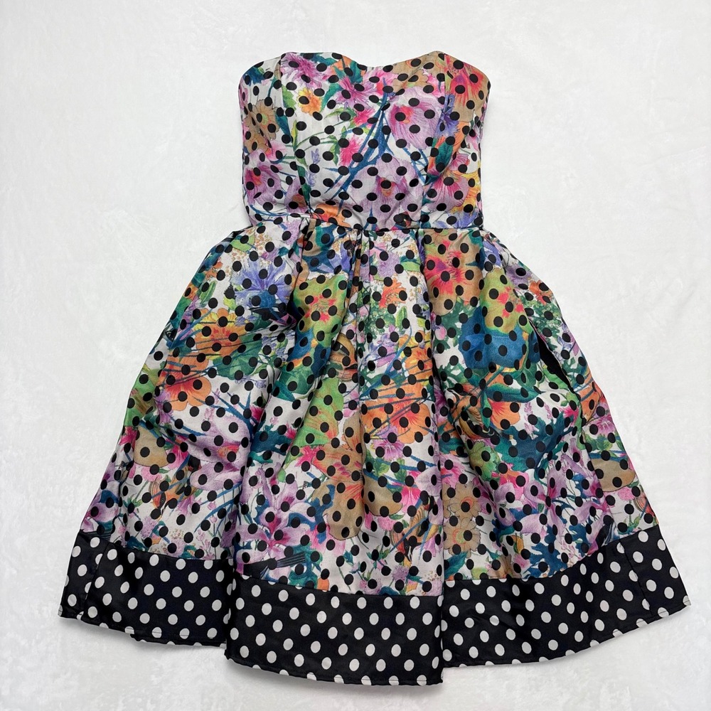 Corey Lynn Calter Silk Blend Floral Polka Dot Strapless Dress Size 2 Whimsigoth - Picture 2 of 15